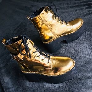 Metallic gold platform boots